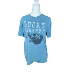 Lucky Brand Womens XL Blue Wolf Graphic Slub Knit Short Sleeve T-Shirt Tee